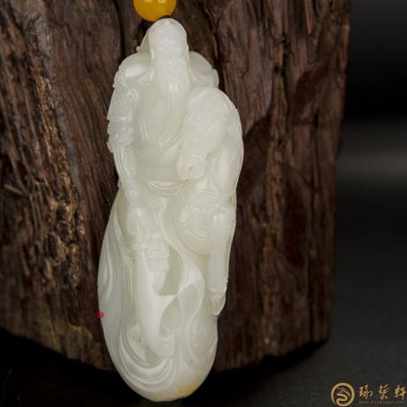 新疆和田黄皮一级白玉籽玉把件 关公 194.6克
