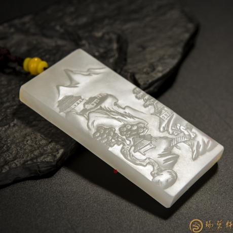 穆宇静 新疆和田洒金皮一级白籽玉牌子 悠然 73克