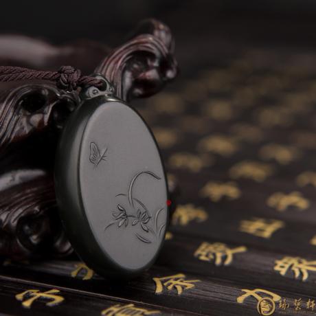 【琢艺轩】新疆和田墨碧籽玉挂件 兰花 14克