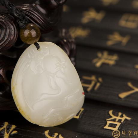 【琢艺轩】新疆黄皮白玉籽玉挂件 官升一品 12克