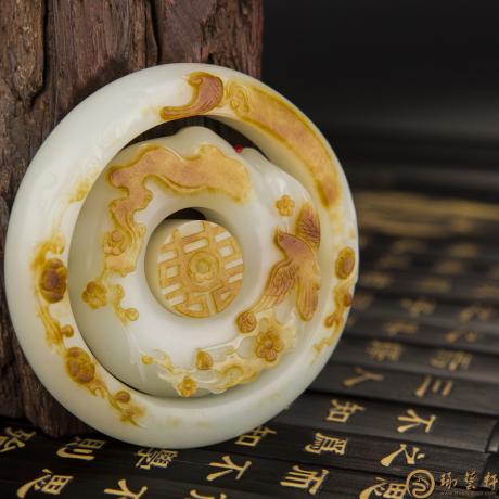 【琢艺轩】新疆和田枣红皮白玉籽玉手镯 喜鹊登梅 185克