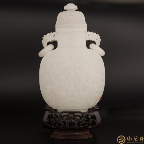 新疆和田羊脂玉籽玉摆件 缠枝双耳瓶 1105克