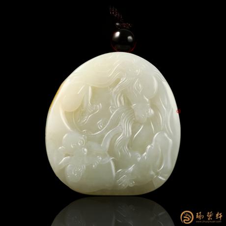 新疆和田黄皮白玉籽玉牌子 马上封侯 74克