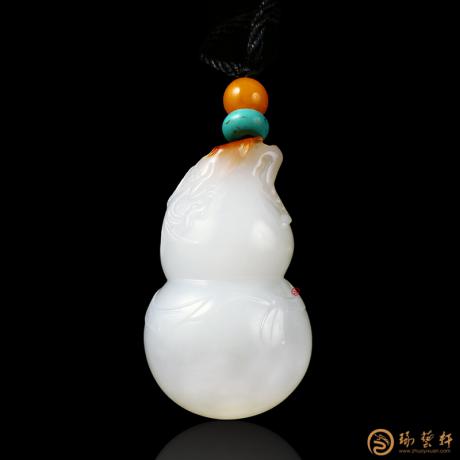 【琢艺轩】新疆和田红皮羊脂白籽玉挂件 福禄寿 33.6克