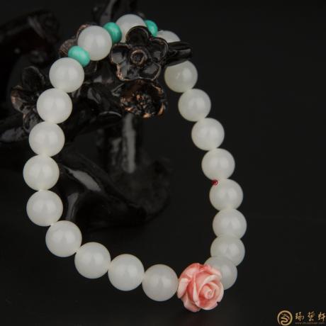 【琢艺轩】新疆和田羊脂白玉 手链 17.7克