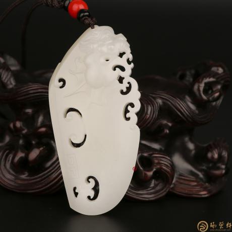 【琢艺轩】新疆和田白皮白玉籽玉挂件 府上有龙 26克