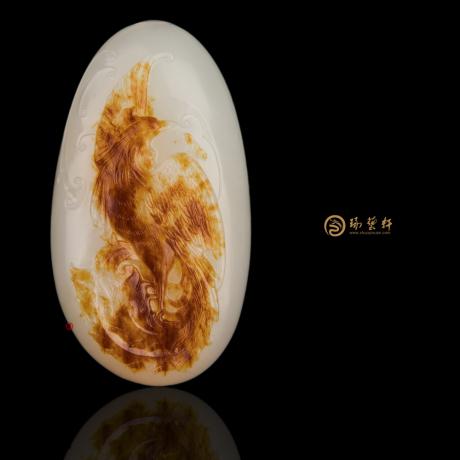 【琢艺轩】新疆和田红沁皮白玉籽玉挂件 丹凤 58克