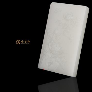 穆宇静 新疆和田白皮羊脂白籽玉牌 花开富贵 174克