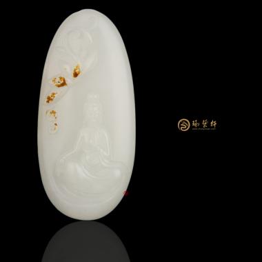 新疆和田红皮羊脂白玉籽玉挂件 观音 35克