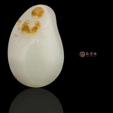 新疆和田红皮白玉籽玉挂件 花好月圆 50克