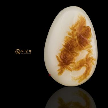 新疆和田红沁白玉籽玉挂件 花开富贵 47.5克