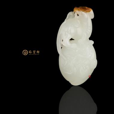 新疆和田红沁一级白籽玉挂件 寿上加寿 15克