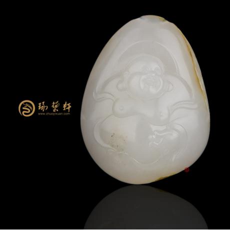 新疆和田洒金皮白玉籽玉挂件 佛引福来 16.6克(独籽)