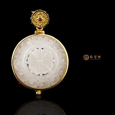 新疆和田玉籽玉羊脂白镶嵌18K金 香囊 7克