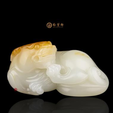 新疆和田黄沁白玉籽玉把件 鸿运当头 131.3克