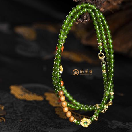 【琢艺轩】俄罗斯碧玉 项链/手链 18.3克