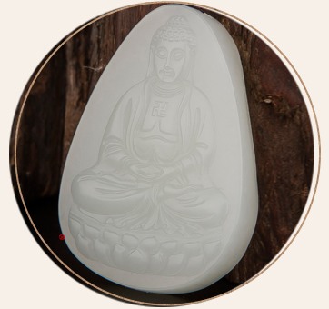 新疆和田玉白皮一级白玉籽玉玉牌 阿弥陀佛 25.2克 